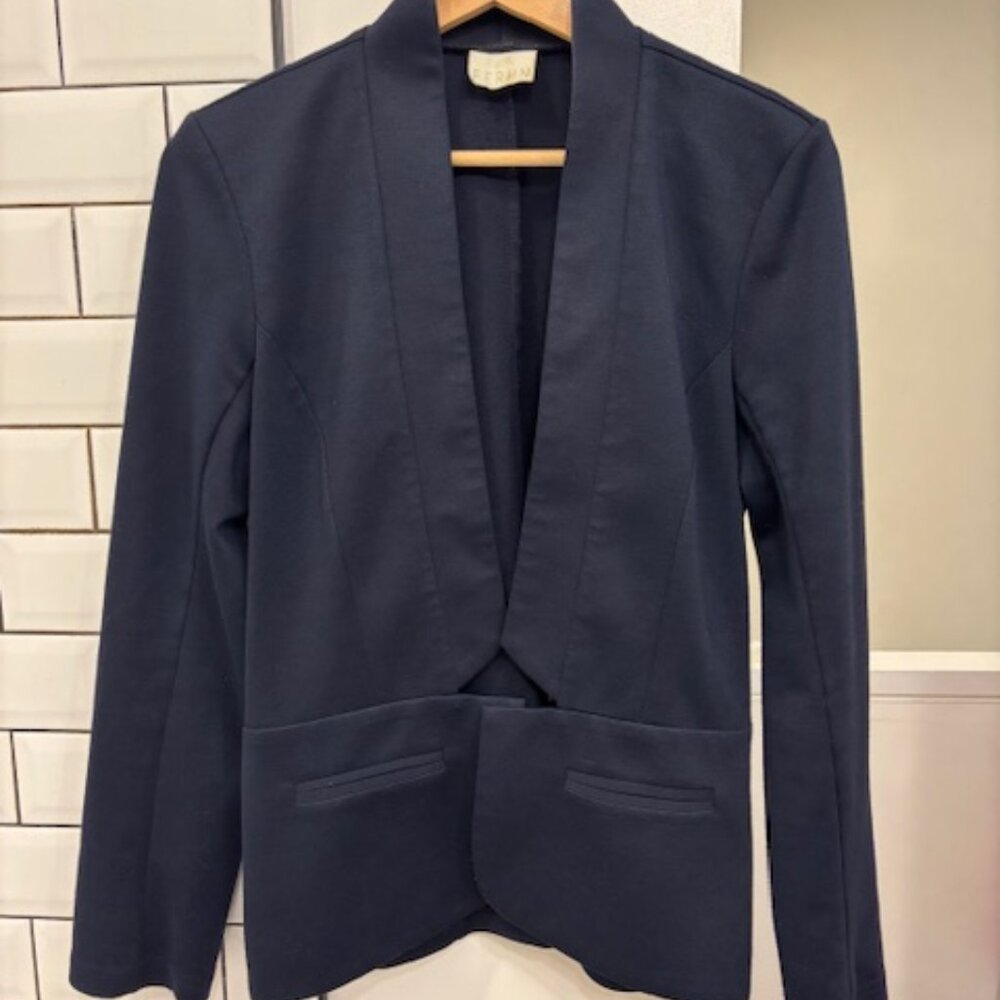 Ferhn Tailored Stretch Cotton Tuxedo-style Blazer - Navy Blue - Size: M
